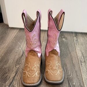 Old West Pink and Tan Embroidered Boots